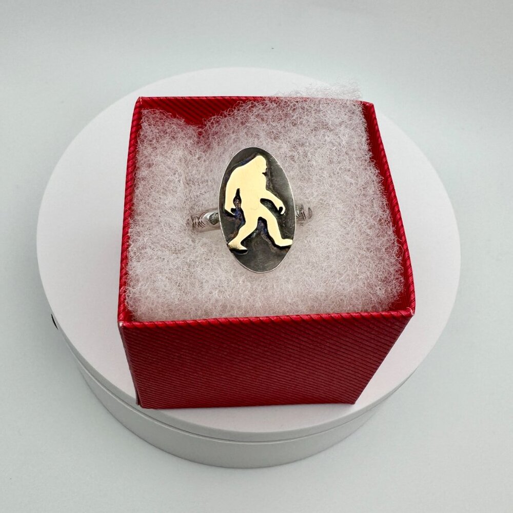 Handmade Bigfoot Ring Sterling Silver Brass Sasquatch Statement Ring Size 12